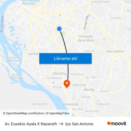 Av. Eusebio Ayala X Nazareth to Ips San Antonio map