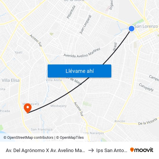 Av. Del Agrónomo X Av. Avelino Martínez to Ips San Antonio map