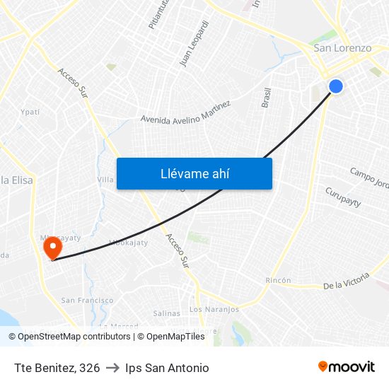 Tte Benitez, 326 to Ips San Antonio map