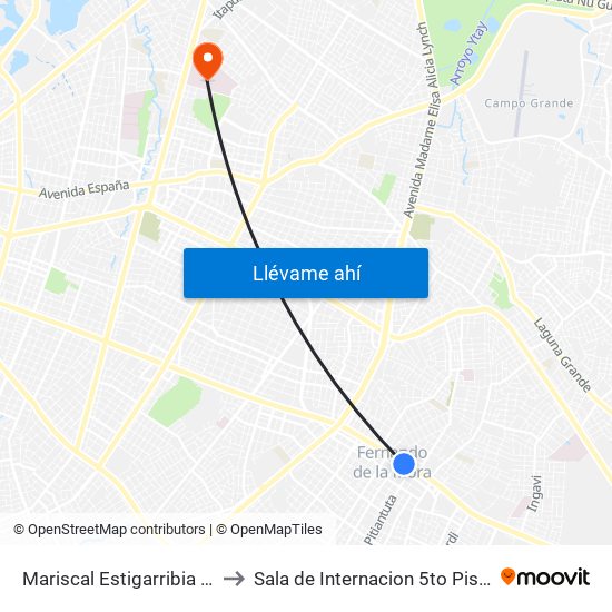 Mariscal Estigarribia X Boquerón to Sala de Internacion 5to Piso - IPS Central map