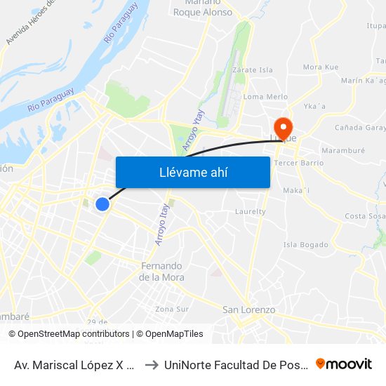 Av. Mariscal López X Bulnes to UniNorte Facultad De Postgrado map