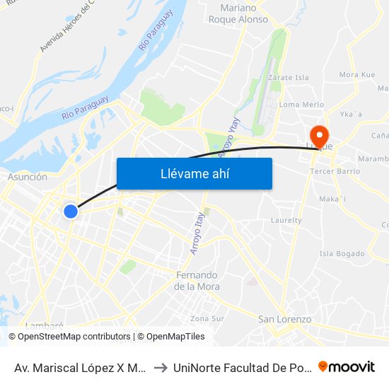 Av. Mariscal López X Melgarejo to UniNorte Facultad De Postgrado map