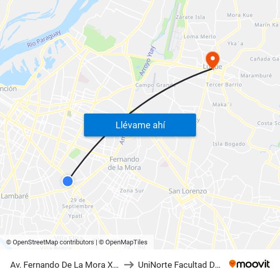 Av. Fernando De La Mora X De La Victoria to UniNorte Facultad De Postgrado map