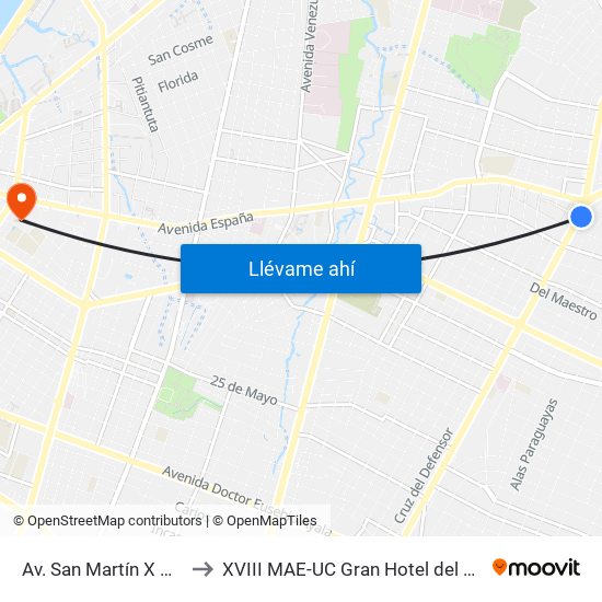 Av. San Martín X Austria to XVIII MAE-UC Gran Hotel del Paraguay map