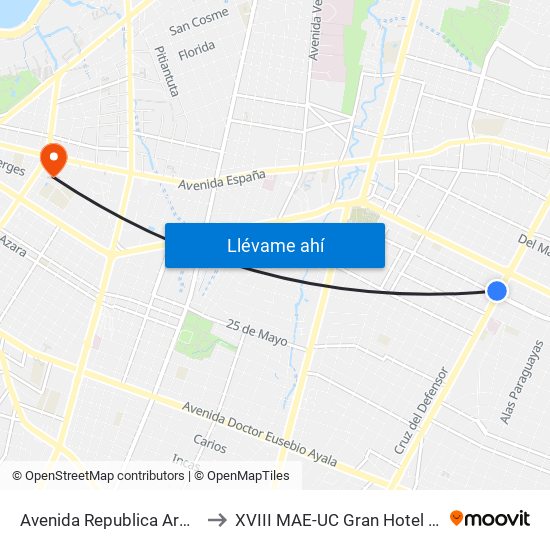 Avenida Republica Argentina, 201 to XVIII MAE-UC Gran Hotel del Paraguay map