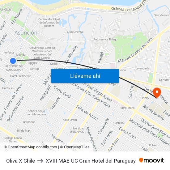 Oliva X Chile to XVIII MAE-UC Gran Hotel del Paraguay map