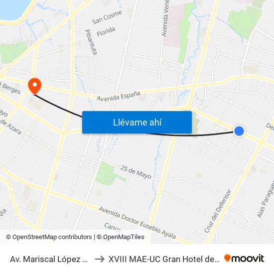 Av. Mariscal López X Bulnes to XVIII MAE-UC Gran Hotel del Paraguay map