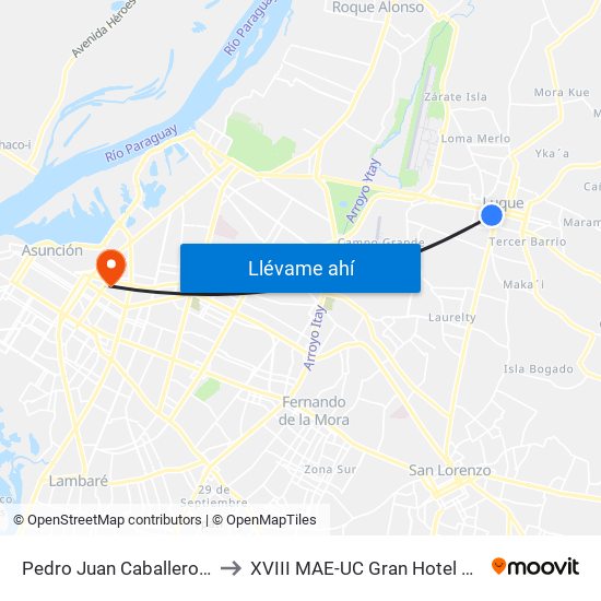Pedro Juan Caballero X Herrera to XVIII MAE-UC Gran Hotel del Paraguay map