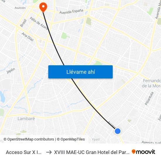 Acceso Sur X Israel to XVIII MAE-UC Gran Hotel del Paraguay map