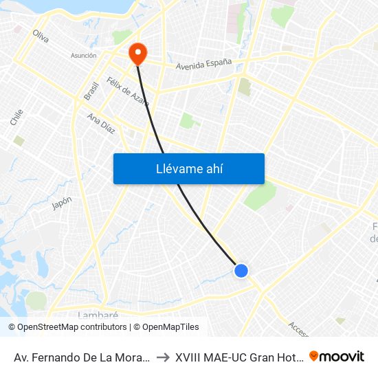 Av. Fernando De La Mora X De La Victoria to XVIII MAE-UC Gran Hotel del Paraguay map