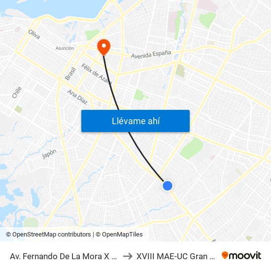 Av. Fernando De La Mora X Universitarios Del Chaco to XVIII MAE-UC Gran Hotel del Paraguay map