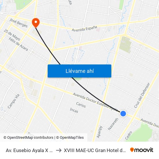 Av. Eusebio Ayala X Nazareth to XVIII MAE-UC Gran Hotel del Paraguay map