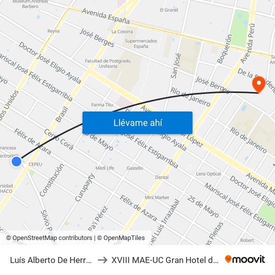 Luís Alberto De Herrera, 1095 to XVIII MAE-UC Gran Hotel del Paraguay map