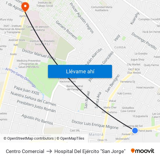 Centro Comercial to Hospital Del Ejército "San Jorge" map