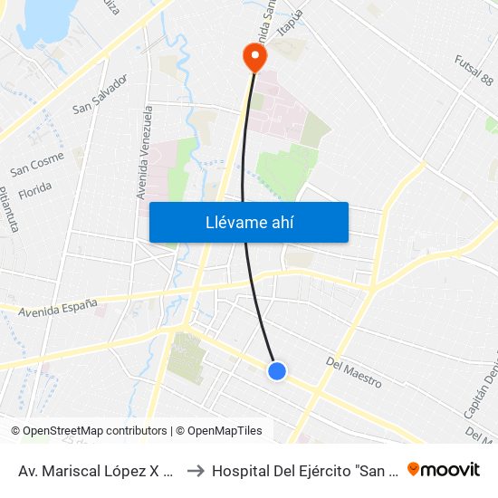 Av. Mariscal López X Bulnes to Hospital Del Ejército "San Jorge" map