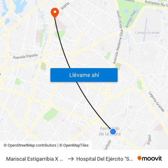 Mariscal Estigarribia X Boquerón to Hospital Del Ejército "San Jorge" map