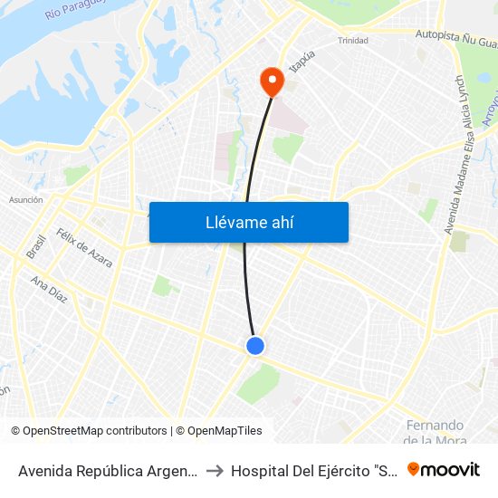 Avenida República Argentina, 1864 to Hospital Del Ejército "San Jorge" map