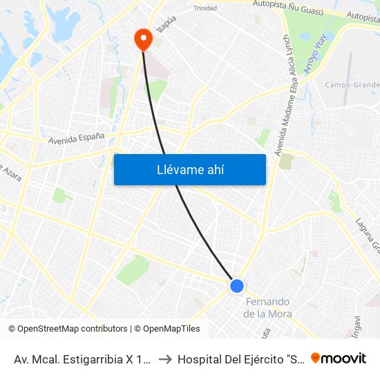 Av. Mcal. Estigarribia X 14 De Mayo to Hospital Del Ejército "San Jorge" map