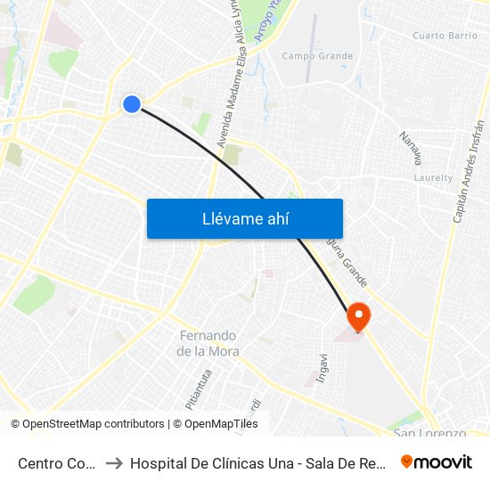 Centro Comercial to Hospital De Clínicas Una - Sala De Resonancia Magnética map