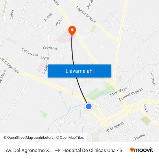Av. Del Agrónomo X Av. Avelino Martínez to Hospital De Clínicas Una - Sala De Resonancia Magnética map