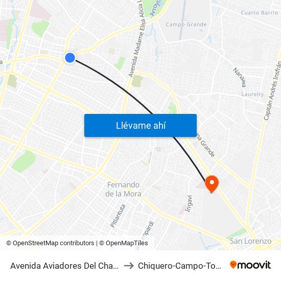 Avenida Aviadores Del Chaco, 1669 to Chiquero-Campo-Topo 🐷🔨📝 map