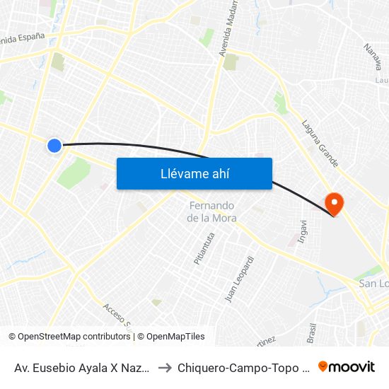 Av. Eusebio Ayala X Nazareth to Chiquero-Campo-Topo 🐷🔨📝 map
