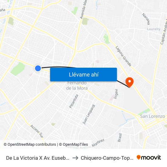 De La Victoria X Av. Eusebio Ayala to Chiquero-Campo-Topo 🐷🔨📝 map