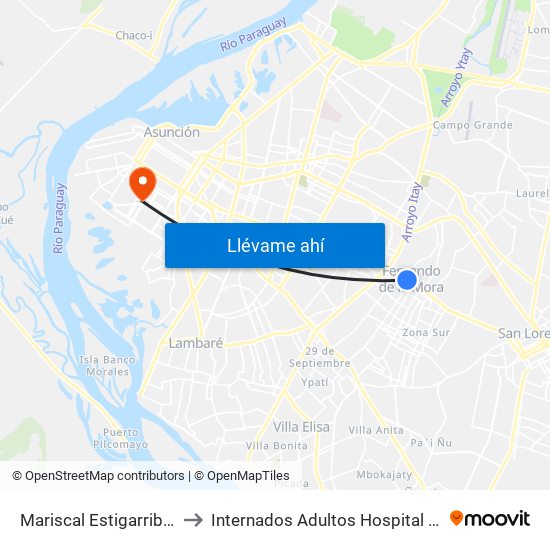Mariscal Estigarribia X 10 De Julio to Internados Adultos Hospital General Barrio Obrero map