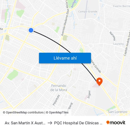 Av. San Martín X Austria to PQC Hospital De Clínicas S.L. map