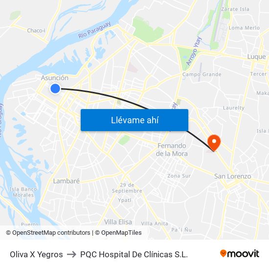 Oliva X Yegros to PQC Hospital De Clínicas S.L. map