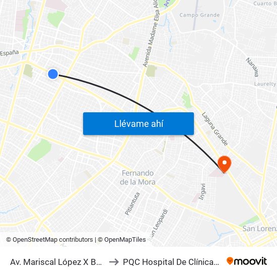 Av. Mariscal López X Bulnes to PQC Hospital De Clínicas S.L. map