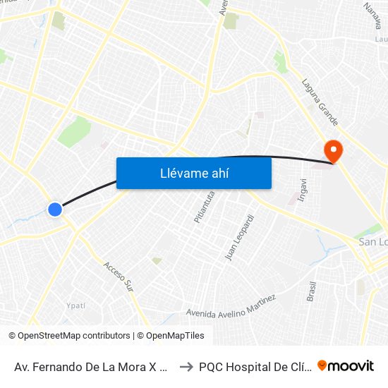 Av. Fernando De La Mora X De La Victoria to PQC Hospital De Clínicas S.L. map