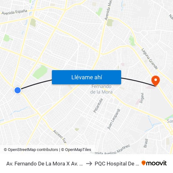 Av. Fernando De La Mora X Av. República Argentina to PQC Hospital De Clínicas S.L. map