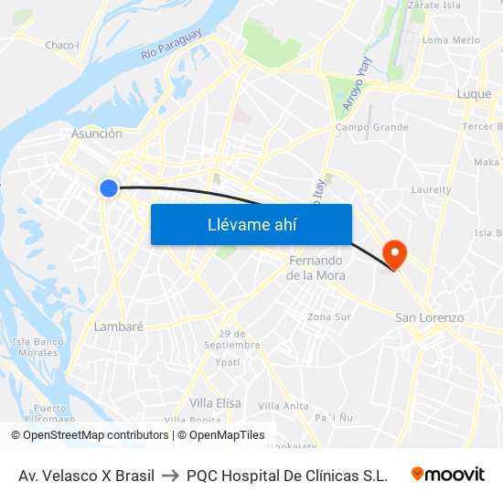 Av. Velasco X Brasil to PQC Hospital De Clínicas S.L. map