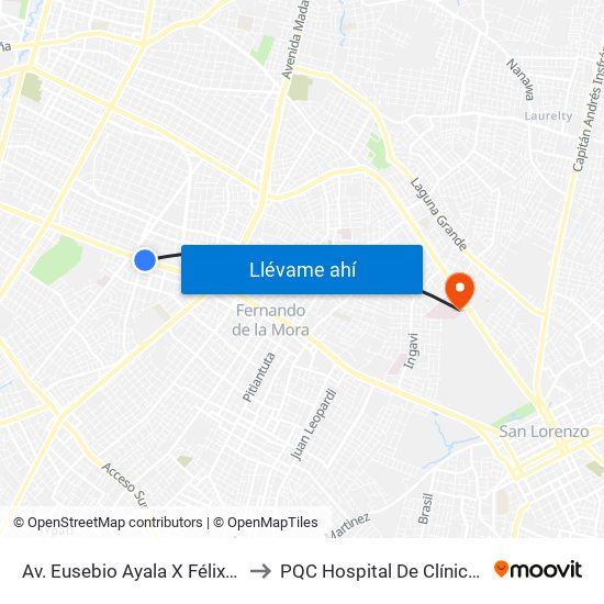 Av. Eusebio Ayala X Félix Lopéz to PQC Hospital De Clínicas S.L. map