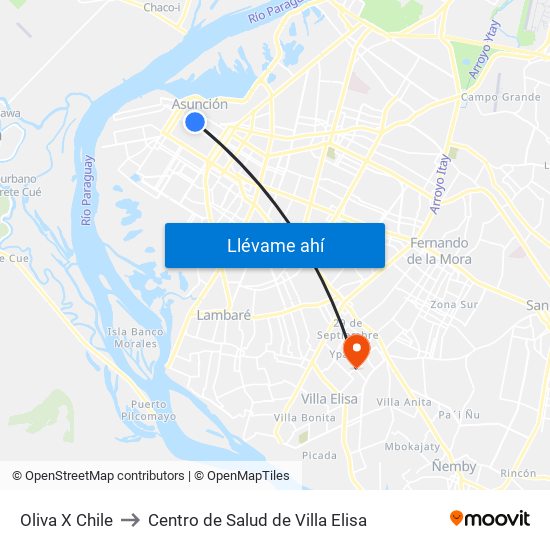 Oliva X Chile to Centro de Salud de Villa Elisa map