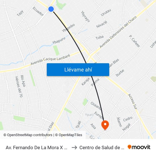Av. Fernando De La Mora X Av. Argentina to Centro de Salud de Villa Elisa map