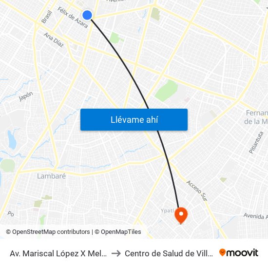Av. Mariscal López X Melgarejo to Centro de Salud de Villa Elisa map