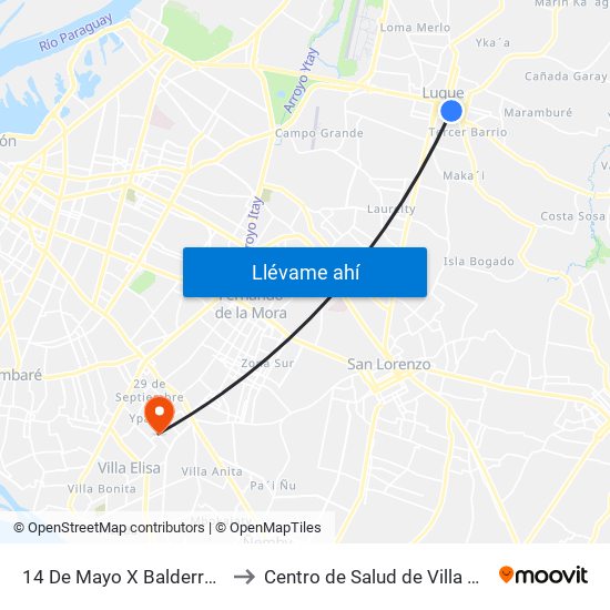 14 De Mayo X Balderrama to Centro de Salud de Villa Elisa map