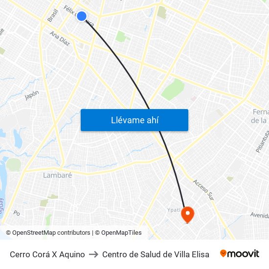 Cerro Corá X Aquino to Centro de Salud de Villa Elisa map