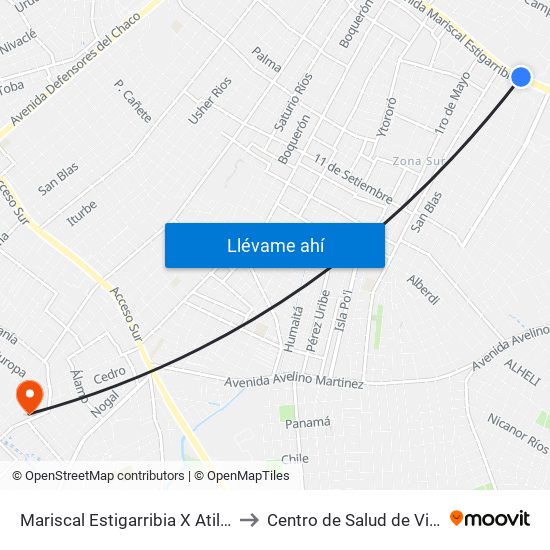 Mariscal Estigarribia X Atilio Galfre to Centro de Salud de Villa Elisa map