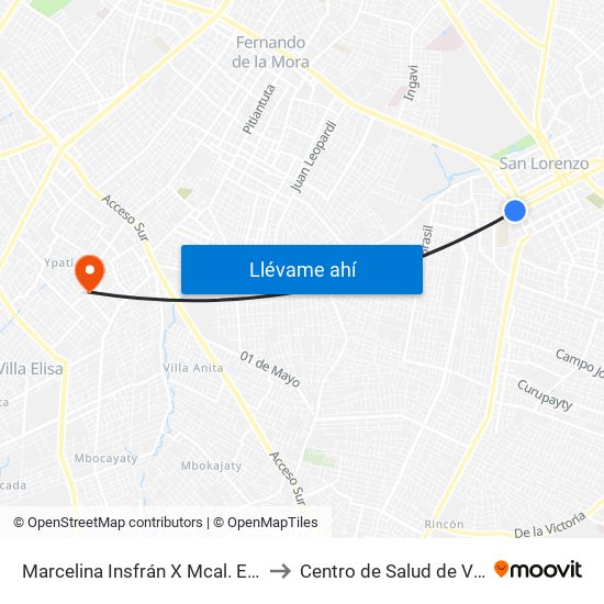 Marcelina Insfrán X Mcal. Estigarribia to Centro de Salud de Villa Elisa map