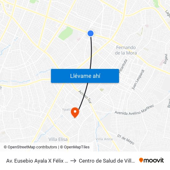 Av. Eusebio Ayala X Félix Lopéz to Centro de Salud de Villa Elisa map