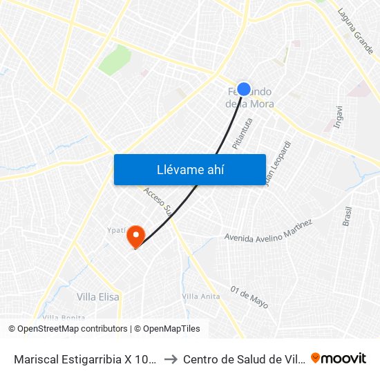 Mariscal Estigarribia X 10 De Julio to Centro de Salud de Villa Elisa map