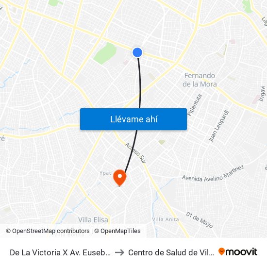 De La Victoria X Av. Eusebio Ayala to Centro de Salud de Villa Elisa map