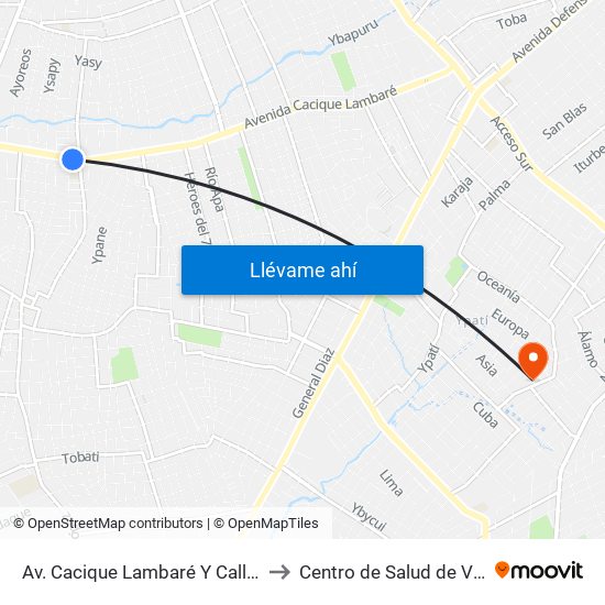 Av. Cacique Lambaré Y Calle Escobar to Centro de Salud de Villa Elisa map