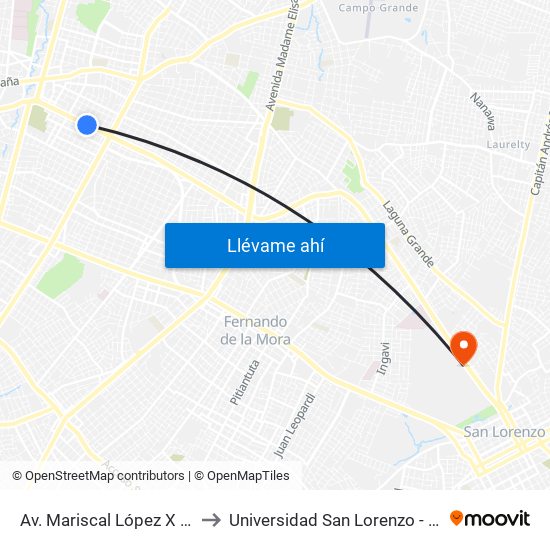 Av. Mariscal López X Bulnes to Universidad San Lorenzo - UNISAL map