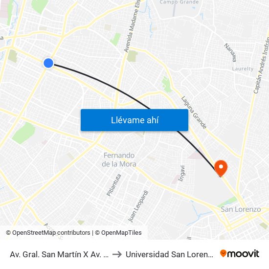 Av. Gral. San Martín X Av. Mcal. López to Universidad San Lorenzo - UNISAL map