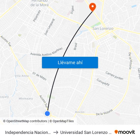 Independencia Nacional, 2196 to Universidad San Lorenzo - UNISAL map