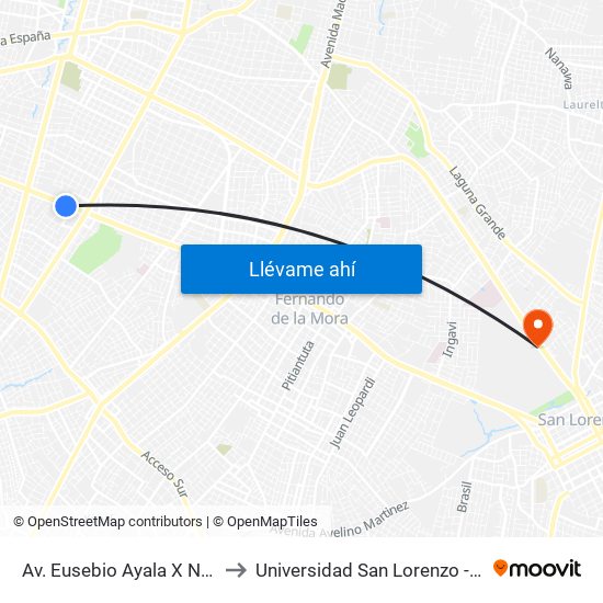 Av. Eusebio Ayala X Nazareth to Universidad San Lorenzo - UNISAL map